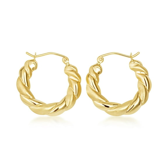 14K Yellow Gold Diamond Cut Twist Hoop Earrings