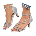 thumbnail image 3 of Bibifish Womens Heeled Sandals Elegant Glam Open Toe Crisscross Ankle Buckle Strap Soft Footbed Rhinestone Heeled Sandals Summer Event Sandals, 3 of 8