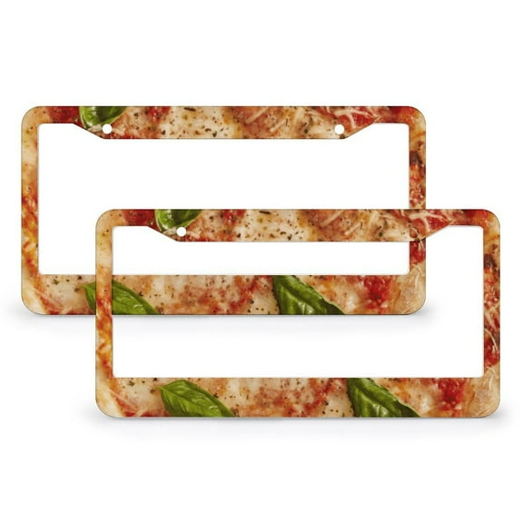 License Plate Cover Funny Food Pizza Realistic Print Car Accessories 2 Pack Funny Food Sausage Cheese Stainless Aluminum License Plate Frame for Girl Women Men Vehicles