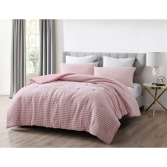 Chezmoi Collection Levi 2-Piece Striped Jersey Knit Cotton Solid Reversible Comforter Set