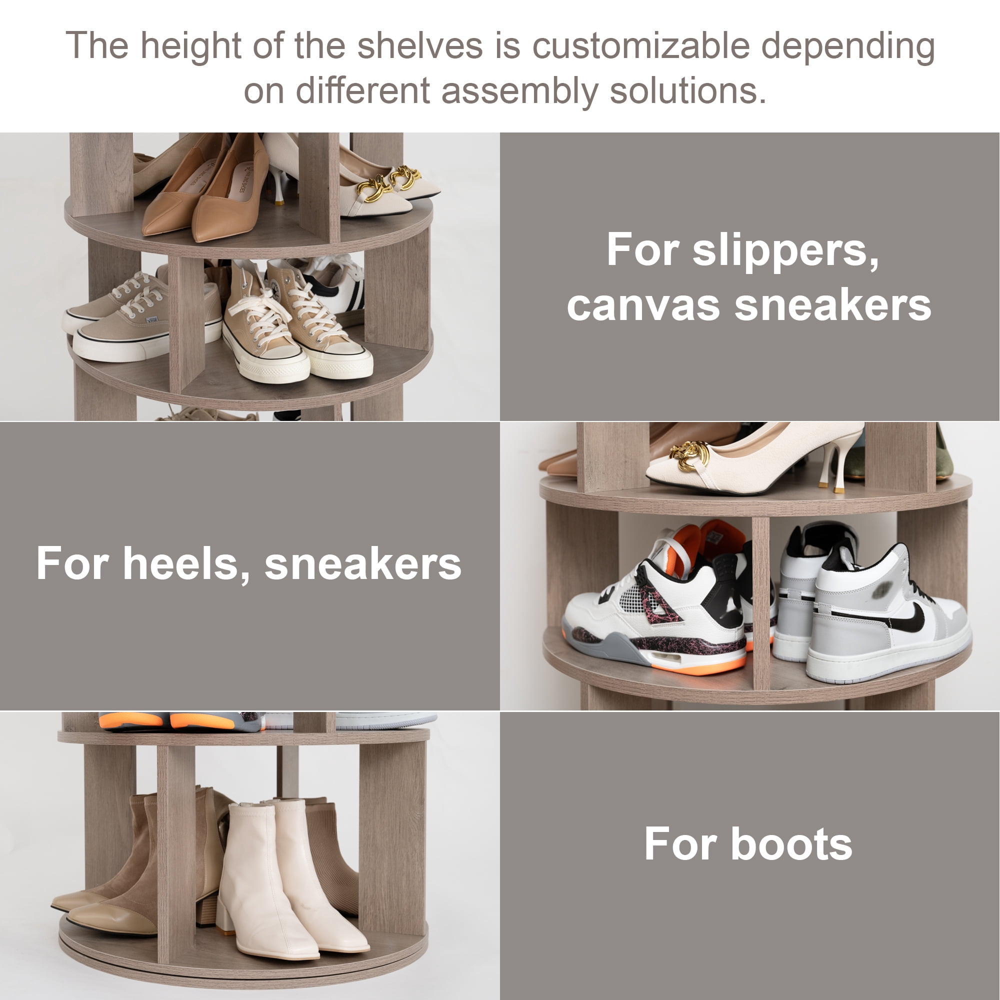 5 Tier Rotating Shoe Rack Tower, 16 Pair Shoe Organizer for Closet, Gray, 43.6" x 23.6" x 23.6"