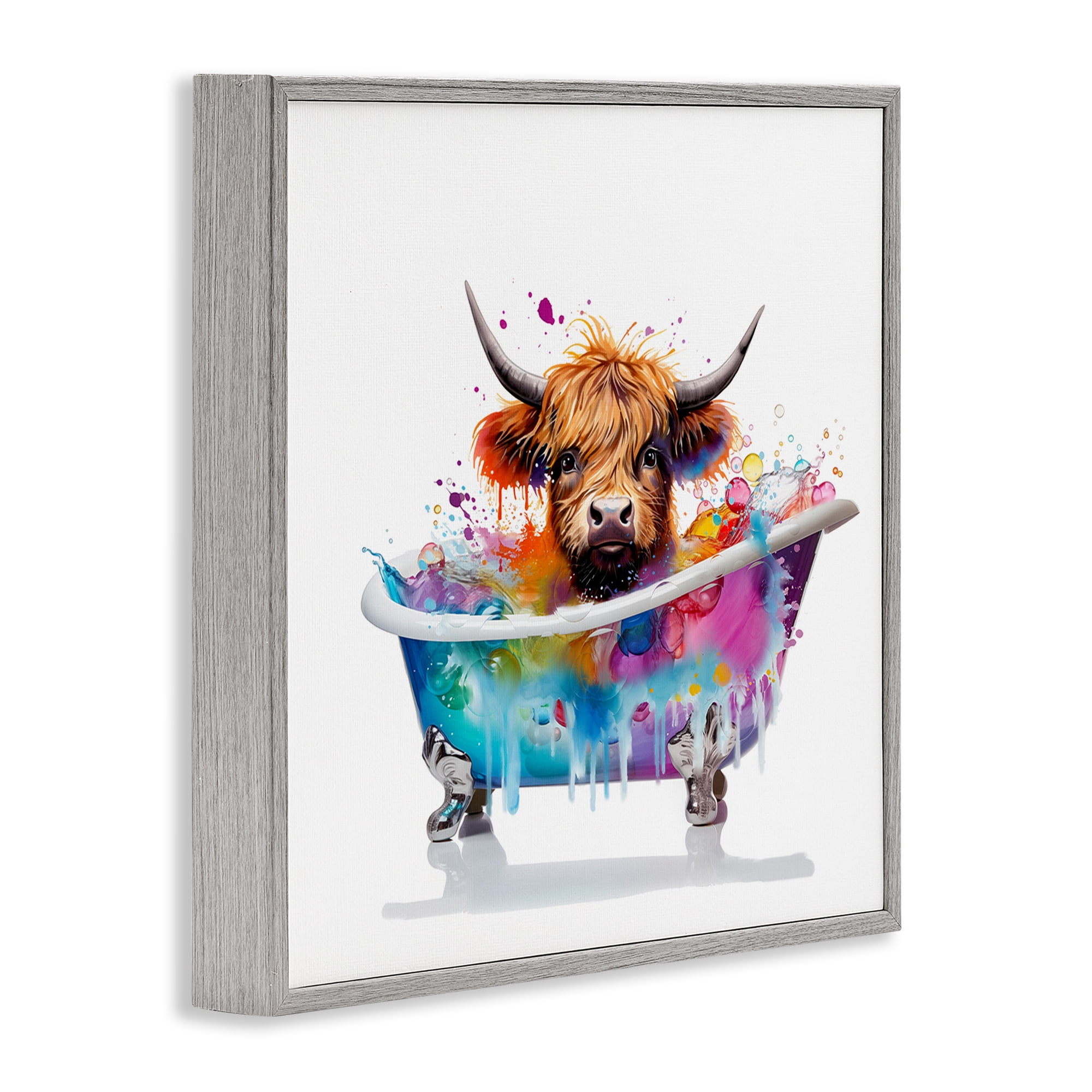 Stupell Industries Vivid Bath Time Cattle Typography Painting Gray Framed Art Print Wall Art, 24 x 24