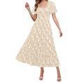 thumbnail image 1 of Vestido midi boho floral de verano 2025 para mujer - Vestido de playa de manga corta y cuello cuadrado, tallas S-XL, 1 of 4