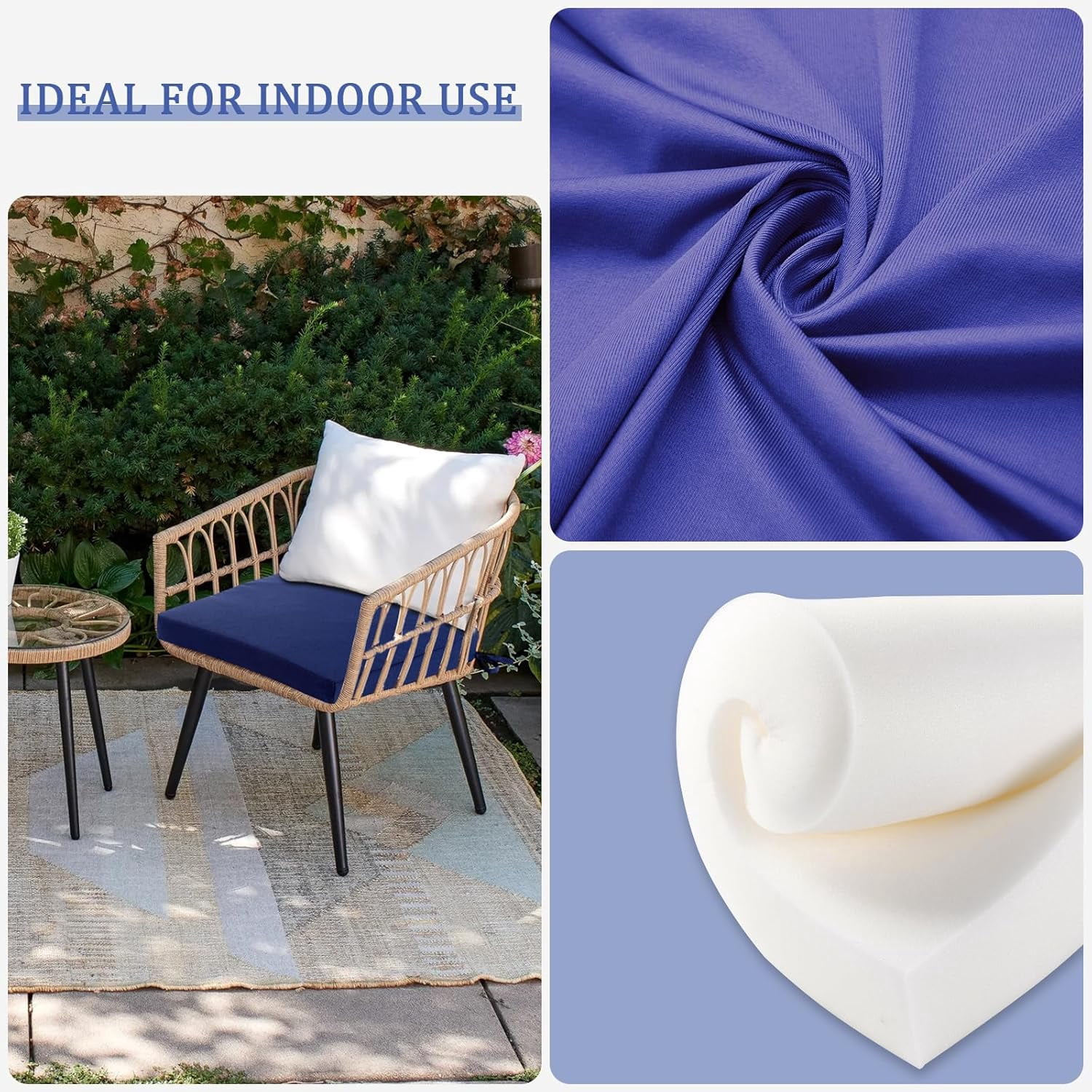 Patio Chair Cushions Set of 4, Outdoor Seat Cushions for Patio Furniture 19 x 19 Inch, Indoor Square Corner Dining Chair Pads Set with Ties and Inner Dust Cover, (Dark Blue)