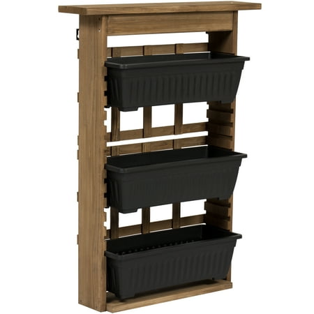 Wooden Patio Planter Boxes Best Choice Products 3-Tier Adjustable Indoor/Outdoor Rustic Natural Wooden Vertical Standing/Wall Mount Planter for Patio, Garden, Greenhouse, Brown ()