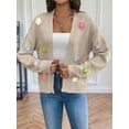 thumbnail image 4 of Women'S Cropped Cardigan Sweaters Boho Crochet Floral Embroidery Oversized Open Front Knit Sweater Outwear Khaki S, 4 of 8