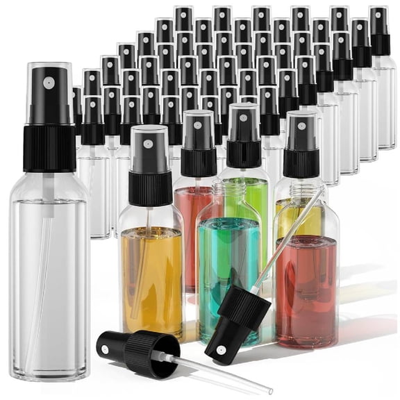 30 Pack 2 oz Fine Mist Mini Clear Spray Bottles for Essential Oils, Travel, Perfumes - Refillable & Reusable Empty Plastic Bottles Travel Bottle with Pump Spray Cap
