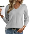 thumbnail image 2 of XPMWRP Women's Fall Loose Casual V Neck Basic Long Sleeve Solid Color Sweaters Tops Lightweight Knit Tunic Pullovers Jumpers Gray M, 2 of 9