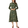 thumbnail image 2 of Allegra K Women's Floral Bow Tie V Neck Long Sleeve Belted Chiffon Midi Dress, 2 of 5
