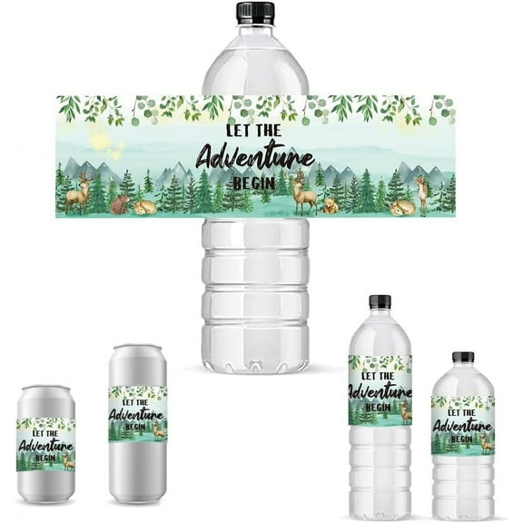 30pcs Water Bottle Labels Waterproof Labels 21.6x6.4cm/ 8.5x2.5'' Rectangle Bottle Label Adventure Begin Bottle Wraps Adhesive Stickers