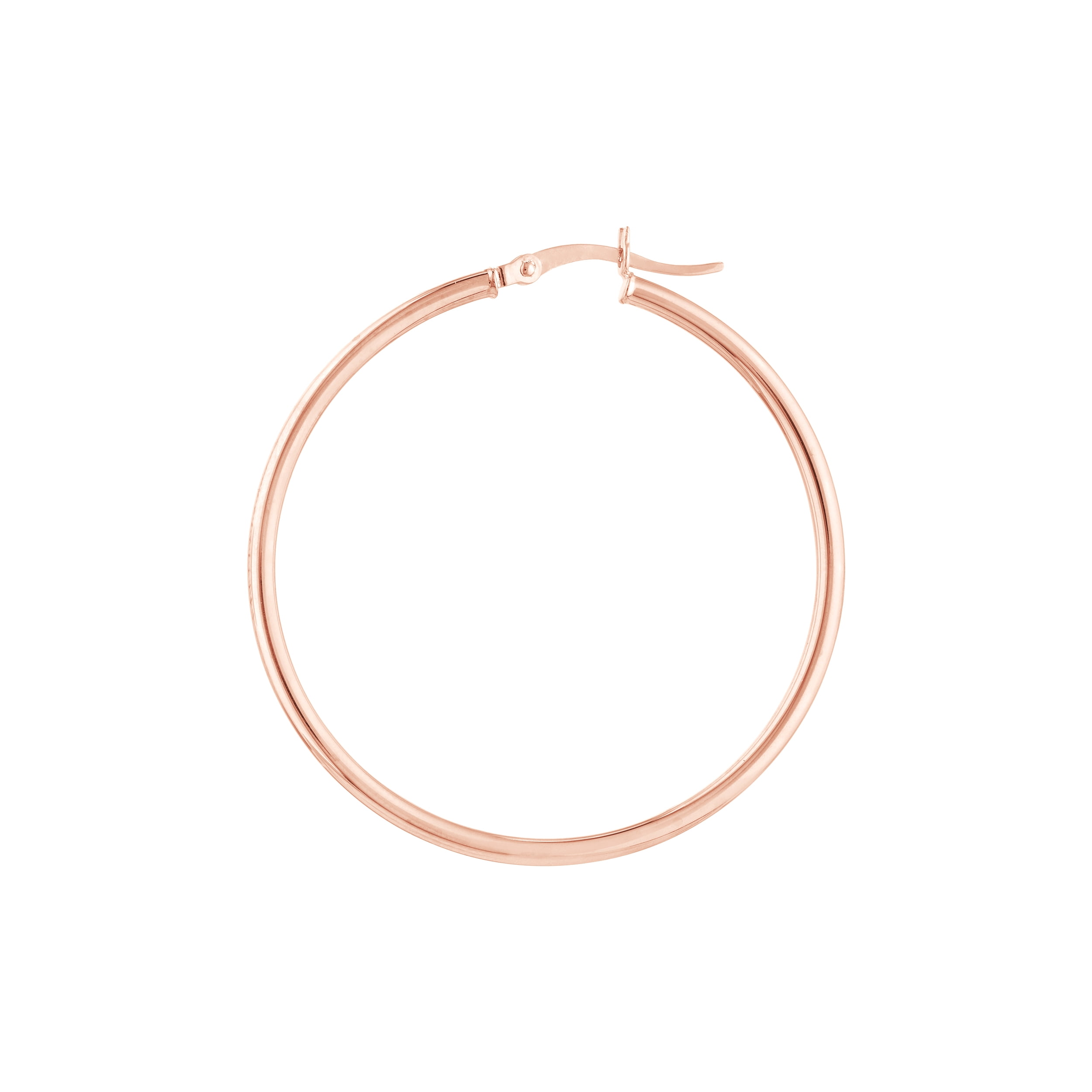 14kt Rose Gold Women's Polished 2x40mm Round Tube Hoop Earrings With Snap Bar Closure