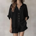 thumbnail image 4 of Neewe Women's Linen Shorts Sets 2 Piece Summer Short Sleeve Top and Shorts Sweatsuit Set Daily Outfits, 4 of 8