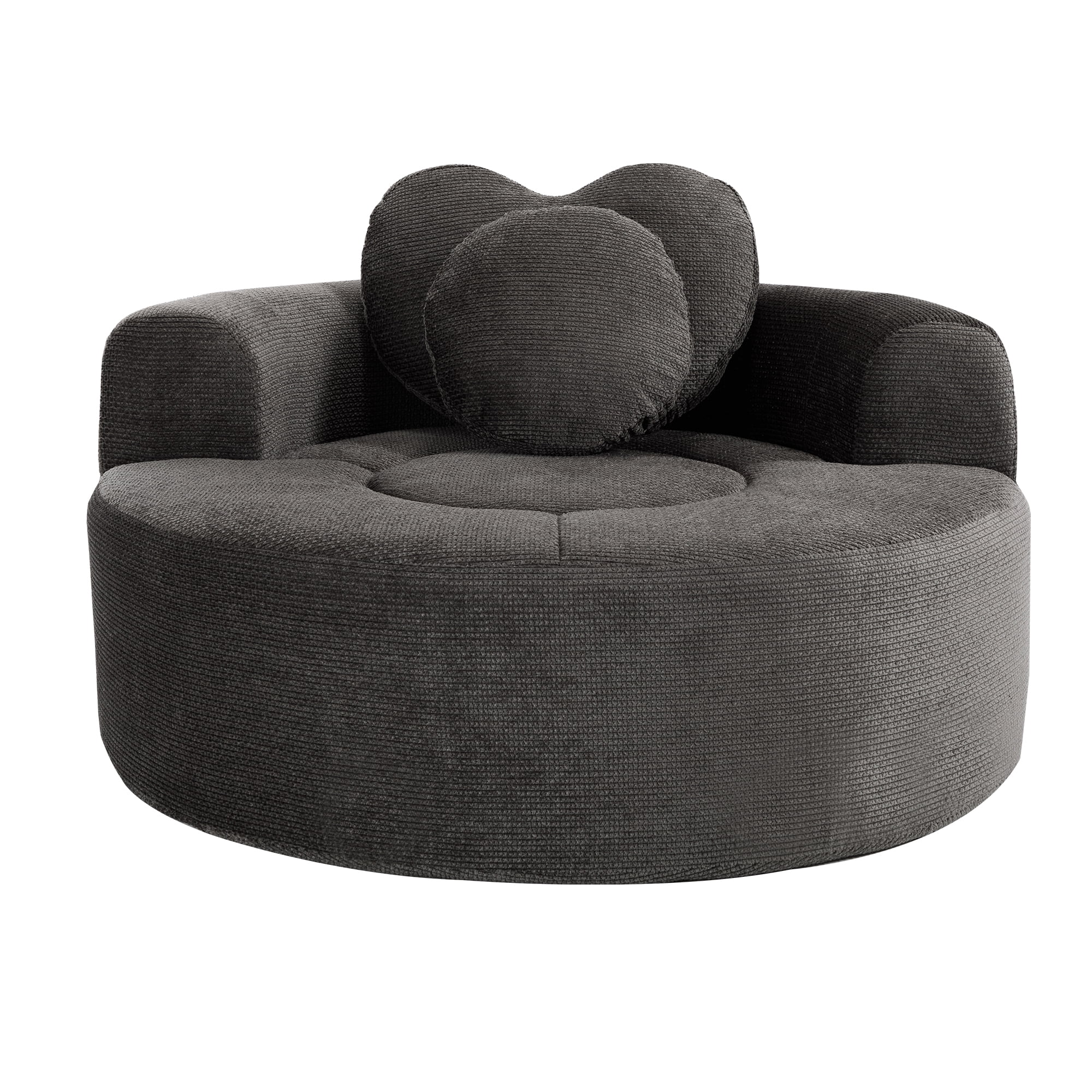 Leumius Oversized Round Chair Lounge Chaise Indoor,Upholstered Round Sofa Bed with Memory Foam,Comfy Cloud Circle Chair with Deep Seat for Living Room Bedroom,No Assembly Required,Black+ Gray