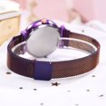 thumbnail image 3 of Reloj de pulsera de cuarzo para mujer a la moda, botón magnético, correa de malla, reloj de pulsera con esfera redonda de aleación (púrpura), 3 of 8