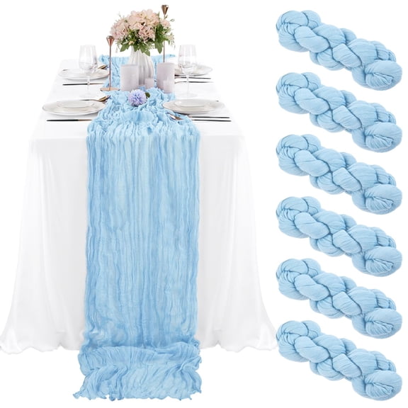 6 Pcs Burgundy Cheesecloth Table Runner 10FT, Gauze Table Runner for Wedding Reception Sheer Bridal Shower