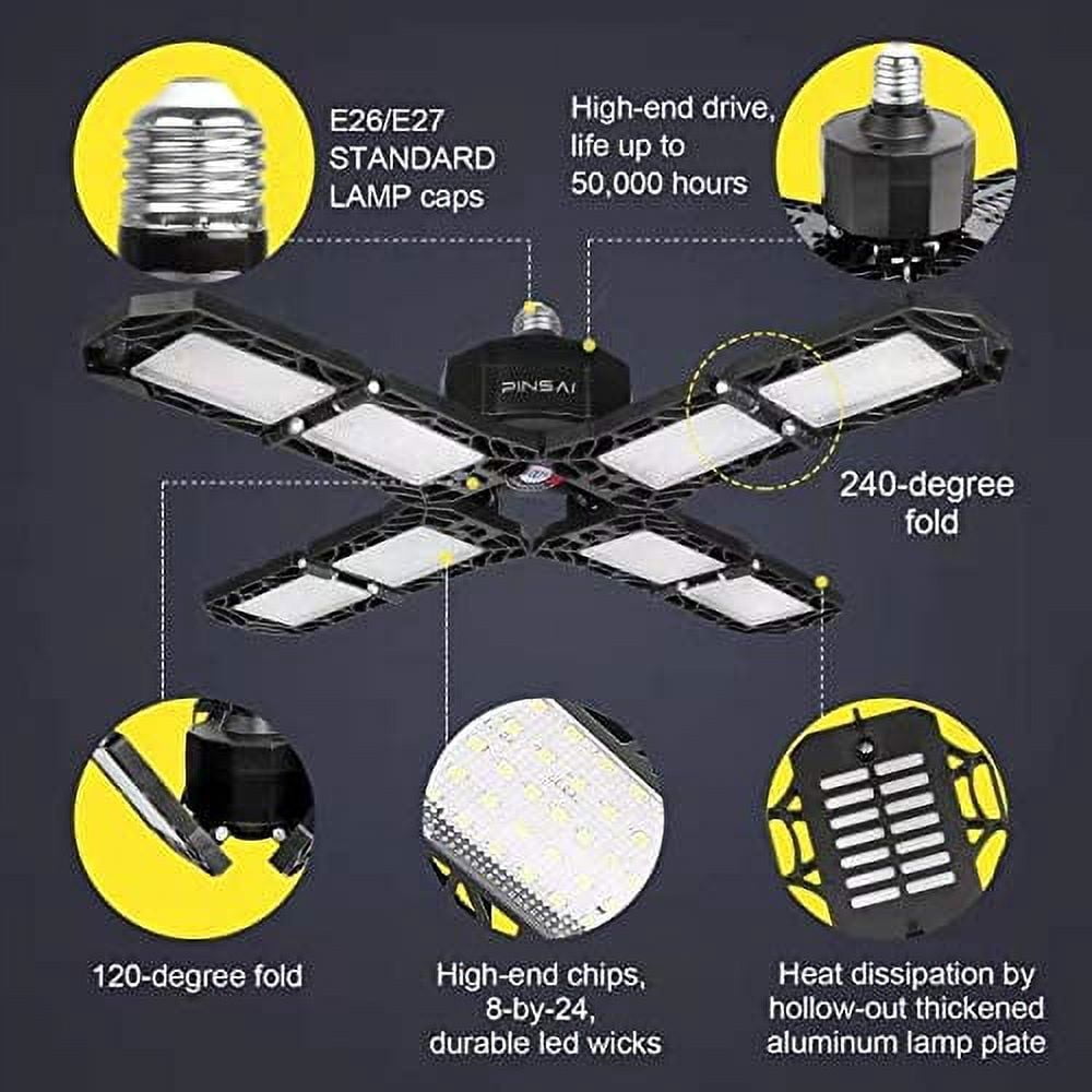 PINSAI 2 Pack LED Garage Light,150 Watt 8 Adjustable Panel Screw in E26/E27 Ceiling Lighting Lamp