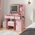 thumbnail image 3 of Roundhill Furniture Makeup Vanity Set, Vanity Desk, Stool, LED Light Mirror, Pink, 3 of 15