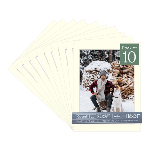 Cream Linen Picture Frame Mat for 22x28 Frames - Fits 18x24 Photos - 10 Mats