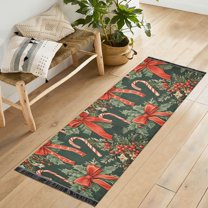 Yayeee Runner Rug for Bedroom 2'x6' Machine Washable Hallway Non Slip Mat, Christmas Holly Bows