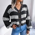 thumbnail image 5 of Lantern Sleeve V-Neck Color Block Sweater in Black - Casual Fit Winter Women's Style - Size L, 5 of 8