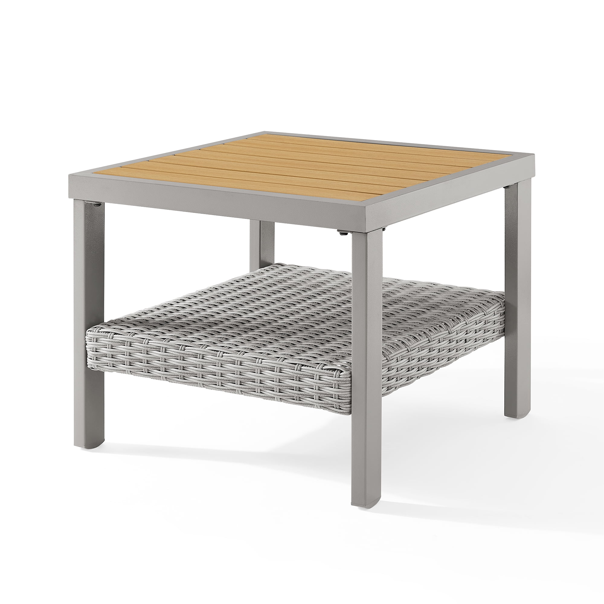 Songmics Home Sencillo Collection Patio Side Table, Transitional Style, Steel & Faux Wood and Wicker