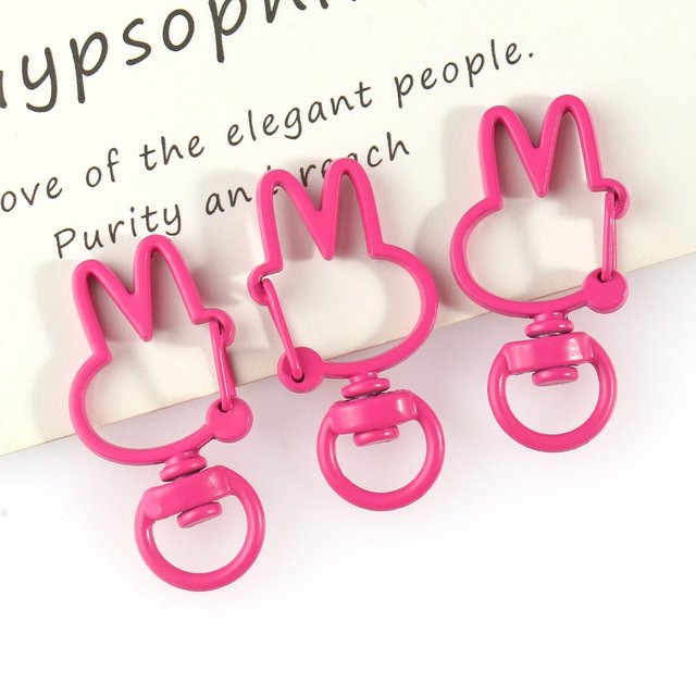10pcs/Lots Metal Rabbit Shape Hollow Keychain Split Key Ring Swivel Lobster Clasp Connector for Bag Belt Dog Mask Chains 6*36mm Rose