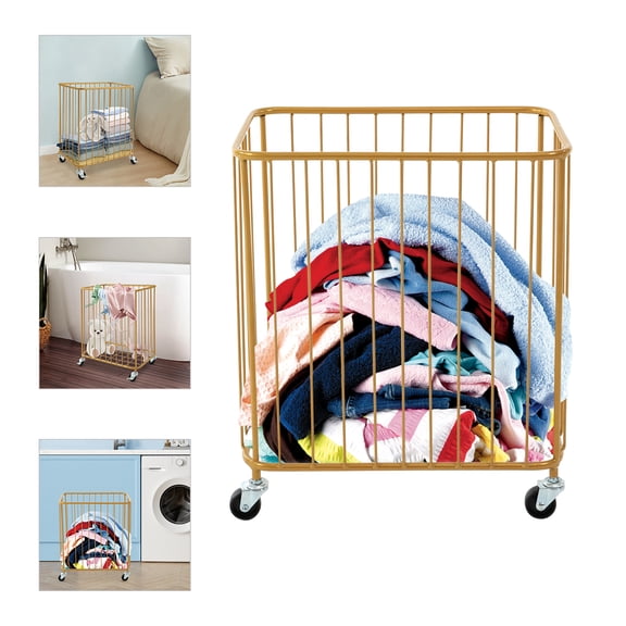 18.5in Laundry Basket with Wheels Gold Large Laundry Basket Cart Laundry Basket for Laundry Room/Bedroom
