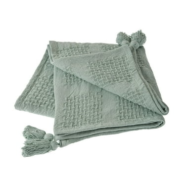 Laddha Home Designs Jade Green Woven Fringed Throw Blanket 50" x 60"