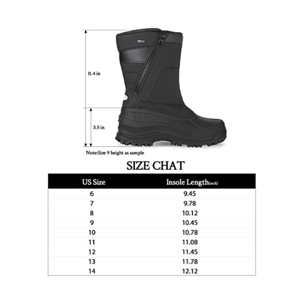Bocca Men's Waterproof Winter Boots Black Pu Mid Calf Insulated Snow Boots 13M