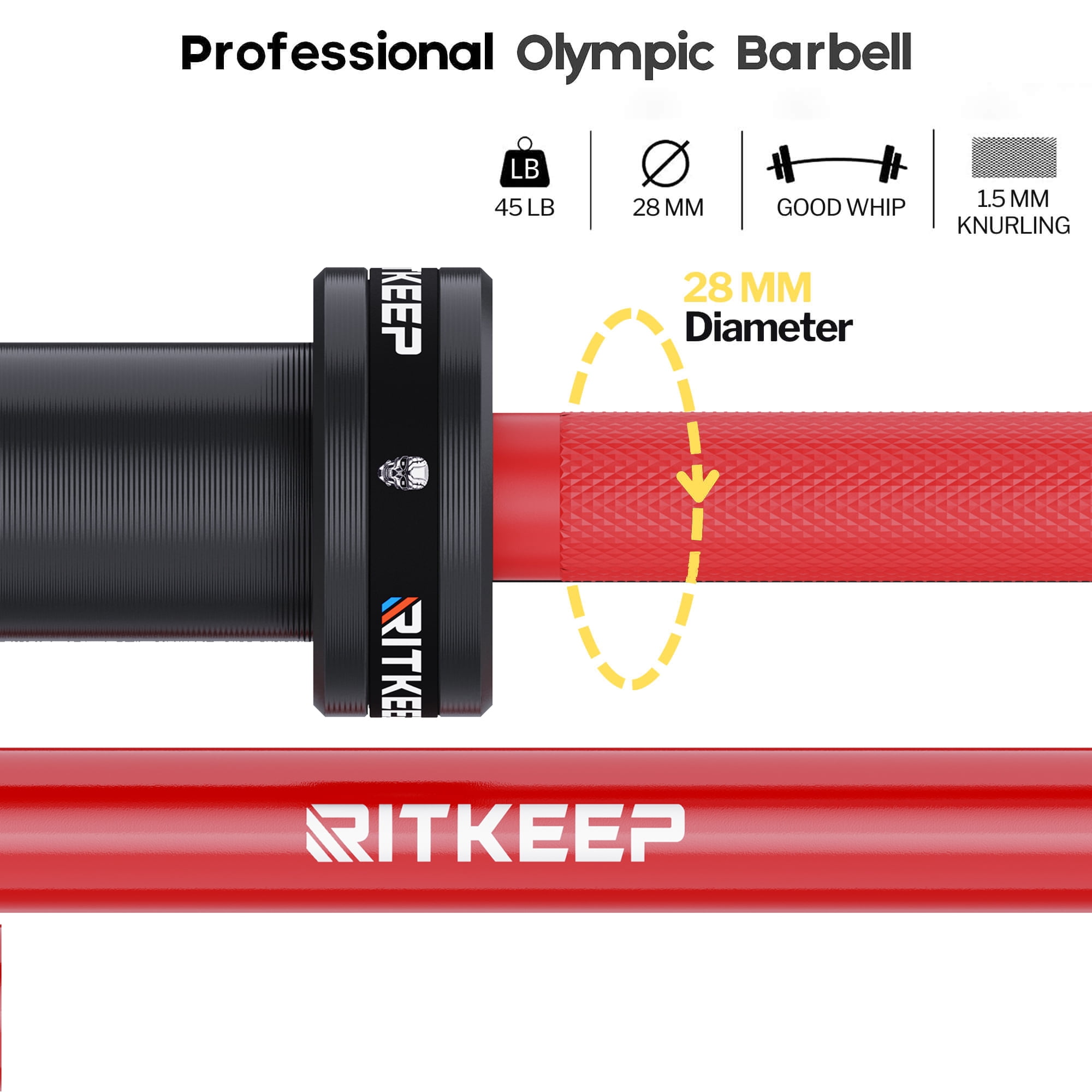 RitKeep Fitness 7ft Olympic Barbell Weight Bar, 700 LBS Max Capacity for Weightlifting