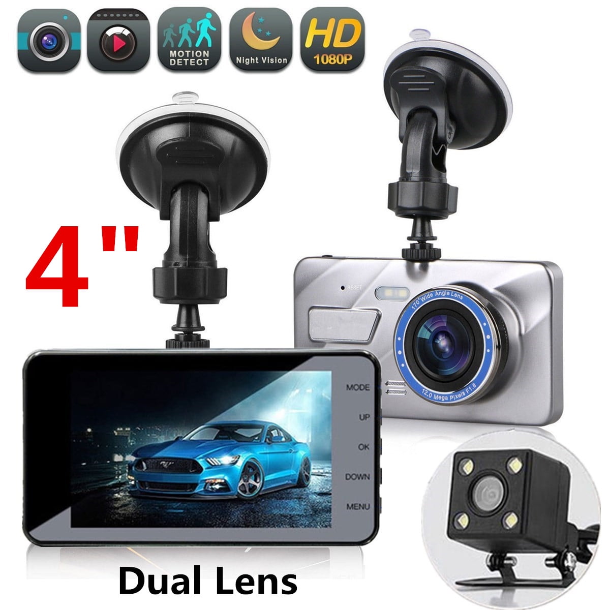 1080P 4/" Vehicle Car Dashboard DVR Camera Video Recorder G-Sensor Dash Cam