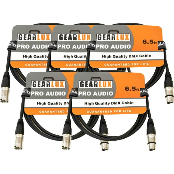 Gearlux 6.5-Foot 3-Pin Male-to-Female DMX Cable - 5 Pack