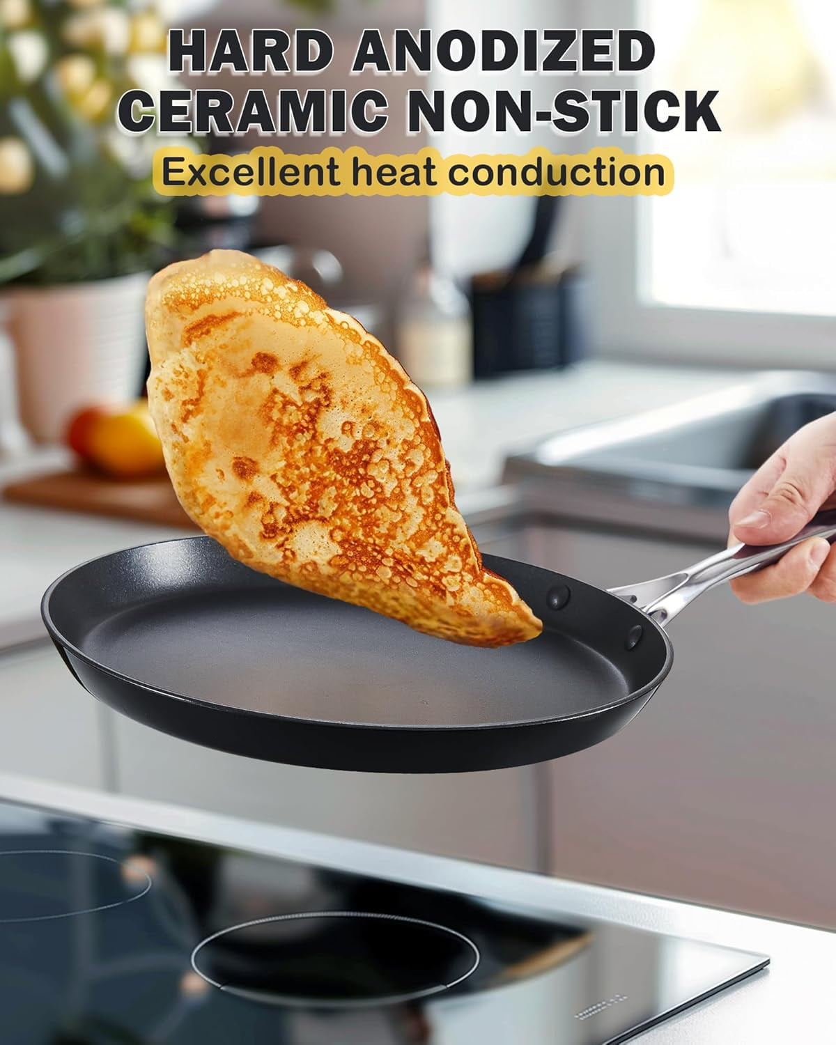 Cooks Standard Classic 10.5 Inch Hard Anodized Nonstick Crepe Pan, Induction Compatible, Dishwasher Safe, Ideal for Pancakes, Tortillas & Dosa, Black