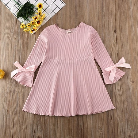 

Newborn Kids Baby Girl Clothing Casual Long Sleeve Striped Bow Dress Pageant Party Princess Dress
