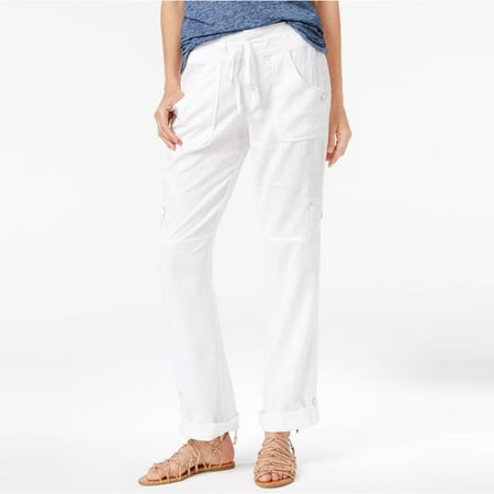 INC International Concepts Womens Curvy Roll-Tab Cargo Pants WHITE 16