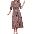 thumbnail image 2 of Vestido Maxi Boho para Mujeres INSPIRE CHIC, Vestido Floral Largo de Verano con Mangas 3/4, Color Marrón, 2 of 6