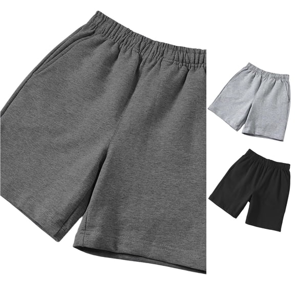 Relaxed‑Fit School‑Age Boys Basic Athletic Shorts, Elastic Waist Side Hand‑Pocket Solid‑Color Summer Sports Shorts