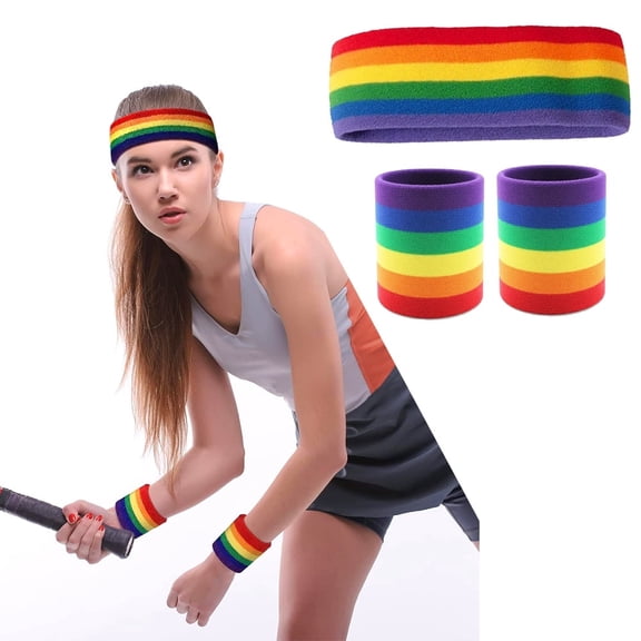 Colorful Sports Sweatband Set, 1 Headband & 2 Wristbands, Breathable Sweat-Wicking