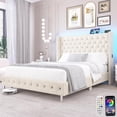 thumbnail image 2 of Queen LED Upholstered Velvet Diamond Button Tufted Bed Frame with USB & Type-C,Dark Grey - Queen Size, 2 of 21