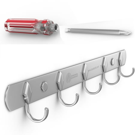 - Hook Rack for BBQ Utensils, Coats, Pots, Bathroom Towels - HEAVY DUTY STAINLESS STEEL - 5 Hooks Rail For Hanging All Of Your Grill or Smoker Tools & Accessories - Wall Mount Easy Installation