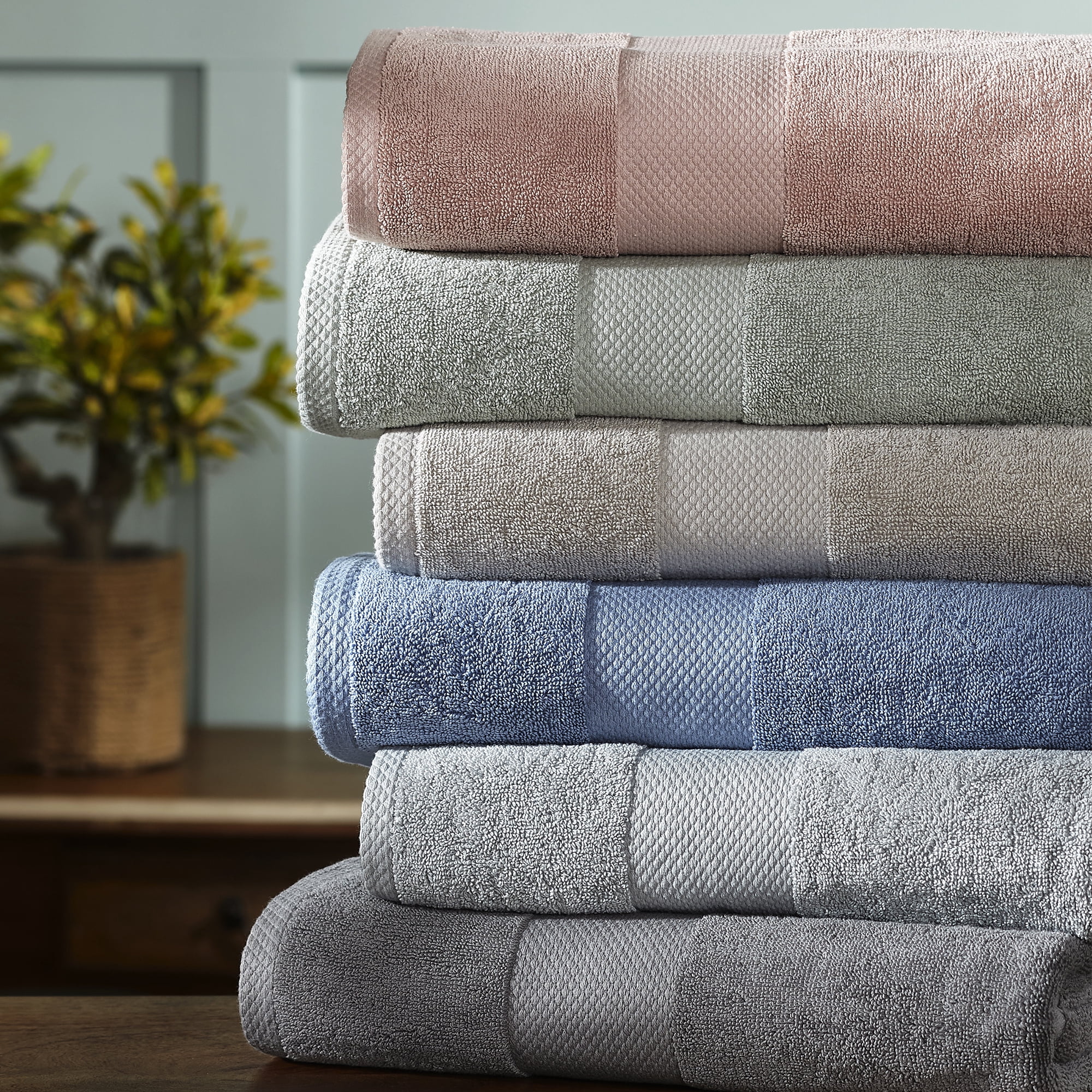 Modern Threads Filigree Jacquard Border 6-Piece Cotton Adult Bath Towel Set, Charcoal
