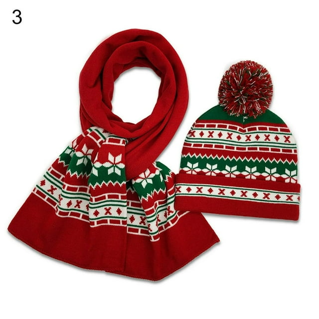 Christmas Hat Set Knitted Cuffed European Style Parent-child Scarf Hat Set for Christmas