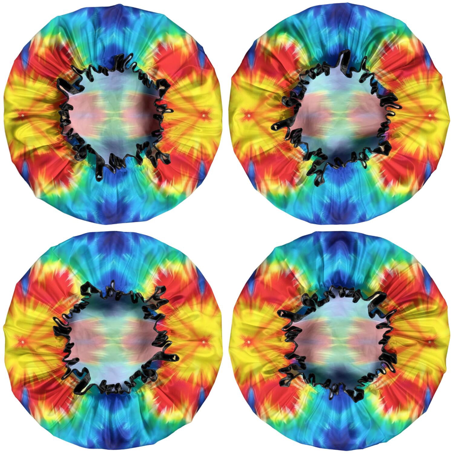 Shower Caps,Colorful Tie Dye Flowe Waterproof Shower Cap for Women 4 Pieces,Double Reusable Hair Cover for Shower PEVA Elastic Stretch Hem
