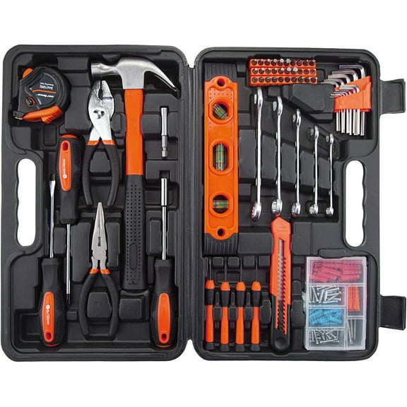 CARTMAN 152 Piece Tool Set General Hand Tool Kit with Plastic Toolbox Storage Case Automotive Wrench Sets Orange