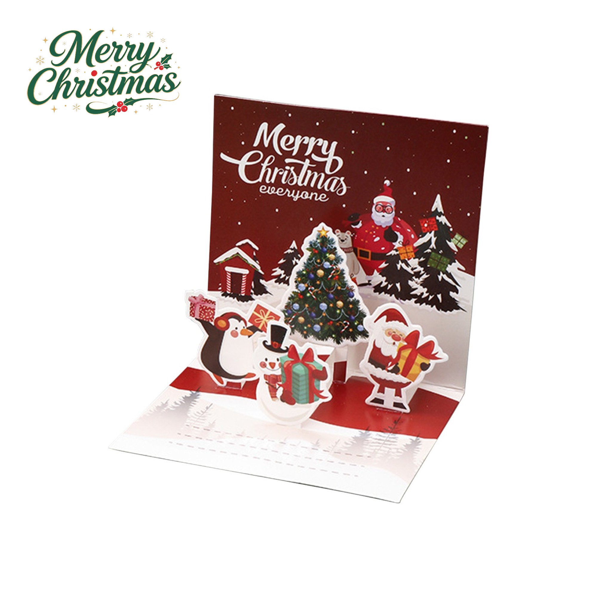 Christmas PopUp Greeting Card Paper 3D Papercut Message Card Blank Interior for Holiday Wishes Family Coworkers New Year Gift Indoor Tabletop Xmas Home Decoration