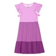 thumbnail image 4 of Efsteb Summer Dress for Girls Cute Ruffle Sleeve Dresses Color Block Crewneck Midi Dress (Purple,5 Years), 4 of 8