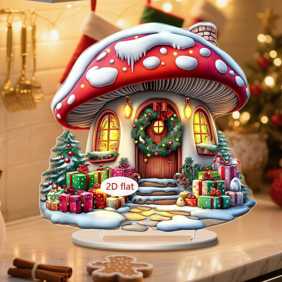 Adorno navideño acrílico de 7.8 pulgadas para mesa con soporte y base | Decoración navideña 2D duradera para escritorio | Forma de árbol de Navidad para decoración navideña de temporada en casa o en