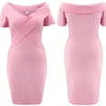 thumbnail image 4 of Leutsin Robe pour Femmes à Col en V, à Revers Croisés, Ajustée, à Manches Courtes, de Couleur Unie, 4 of 5