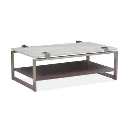 Bowery Hill Contemporary Rectangular Marble Cocktail Table in White