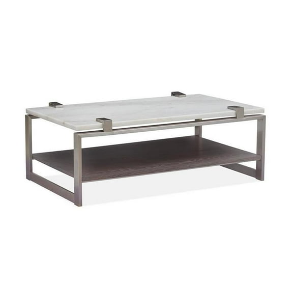 Bowery Hill Contemporary Rectangular Marble Cocktail Table in White